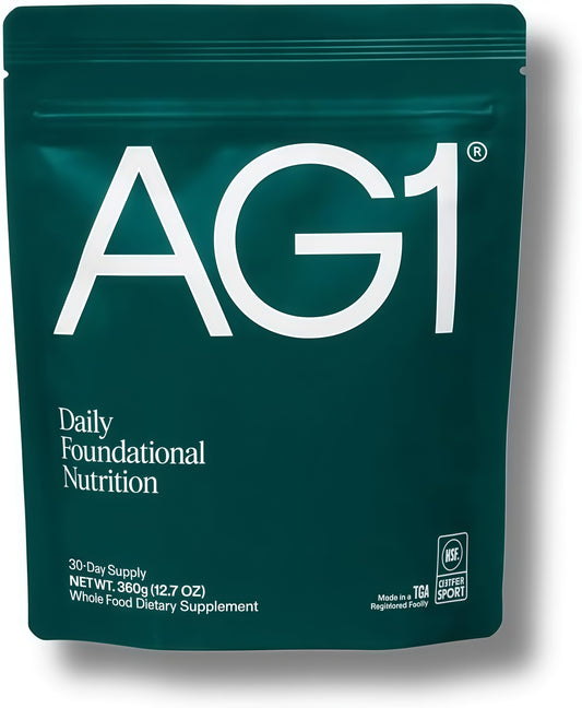 AG1 Greens Powder Superfood, 75 Vitamins and Probiotic Blend, Refill Pouch | Includes 75 Vitamins, Minerals, Digestive Enzymes and Adaptogens in a Gluten-Free, Vegan and Keto-Friendly Formula